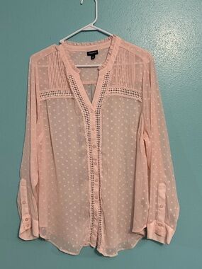 torrid Blush Pink Sheer Swiss Dot Button-Front Blouse